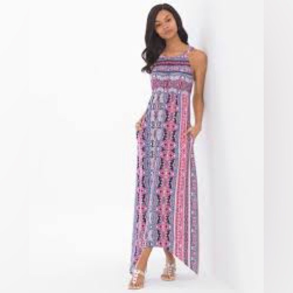 Soma Paisley Asymmetrical Maxi Dress Womens High Neck Sleeveless Jersey Knit - Picture 8 of 8